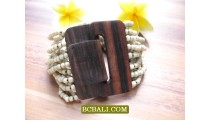Beige Beads Bracelets Wooden Clasps Handmade